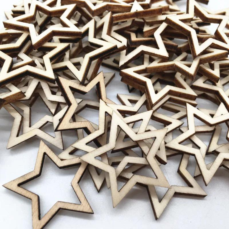 100pcs DIY Handicraft Decoration Wedding Decor Wooden Star Mixed Cutout Discs for Arts Scrapbooking Ornament Crafts
