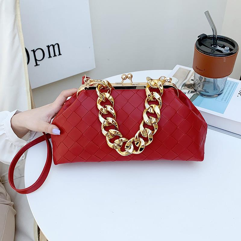Leather Weaving Bag with Thick Chain Handle Dumpling Bag New Design Crossbody Bag for Luxury Women's Party Cluth Bags