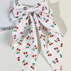 Double Layer Bow Spring Hair Clip Cherry Print Ponytail Hairpin Long Ribbon Fabric Hair Clip Girls Sweet Elegant Accessories New