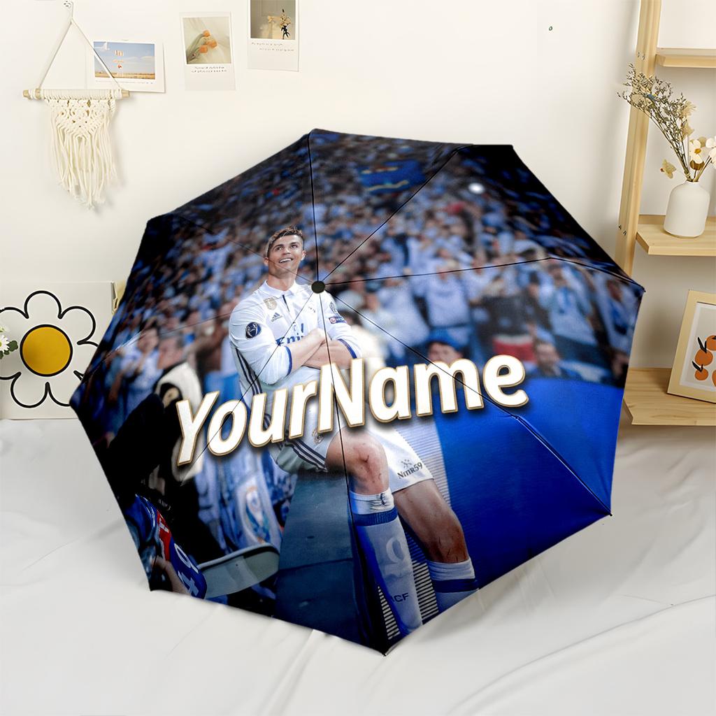 Cristiano Ronaldo Customize Your Name Umbrella Compact Travel Automatic Umbrella Compact 8-Rib Design Sturdy Construction Travel Essential