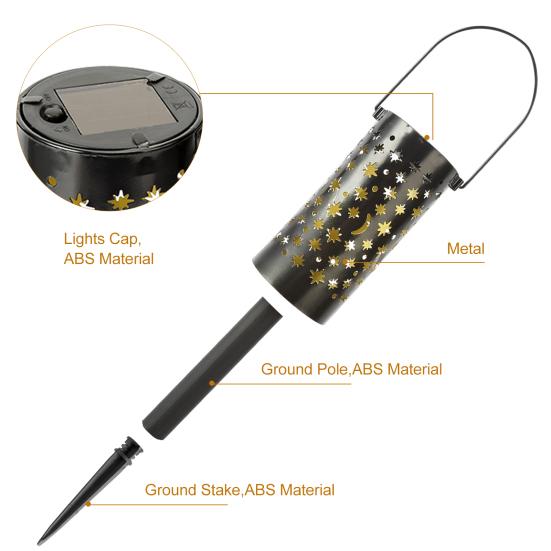 6Pcs Solar Pathway Lights Outdoor Waterproof Garden Decor Hollow Moon Star Lighting LED