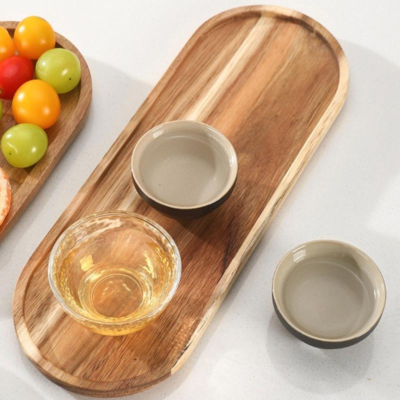 Natural Wood Display Tray Portable Kitchen Storage Plate for Tableware and Cups Japanese Inspired Home Adults Use