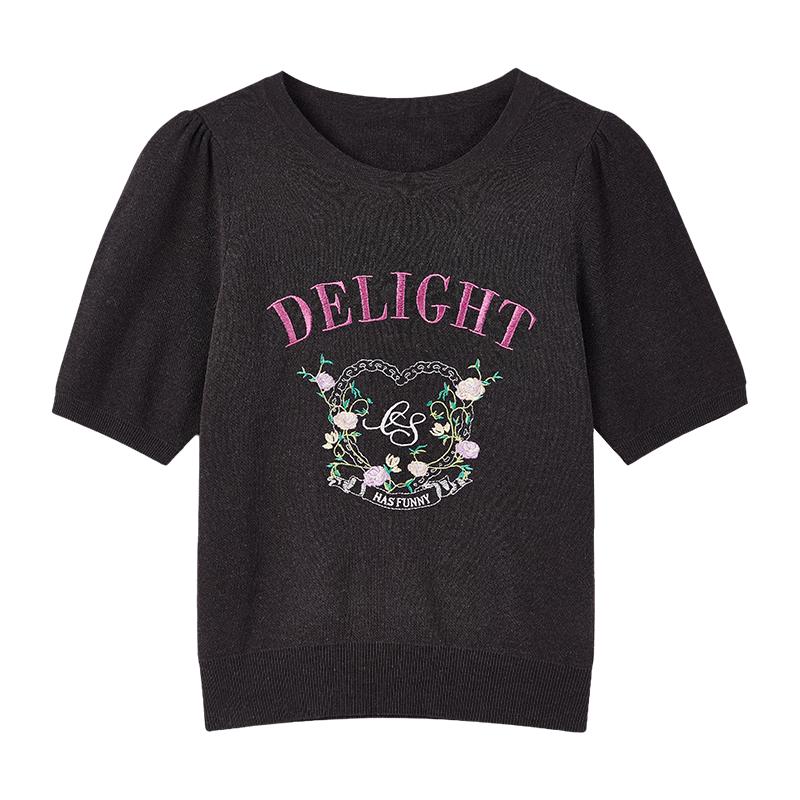 Casual Color-block Letter Print Knit Top L