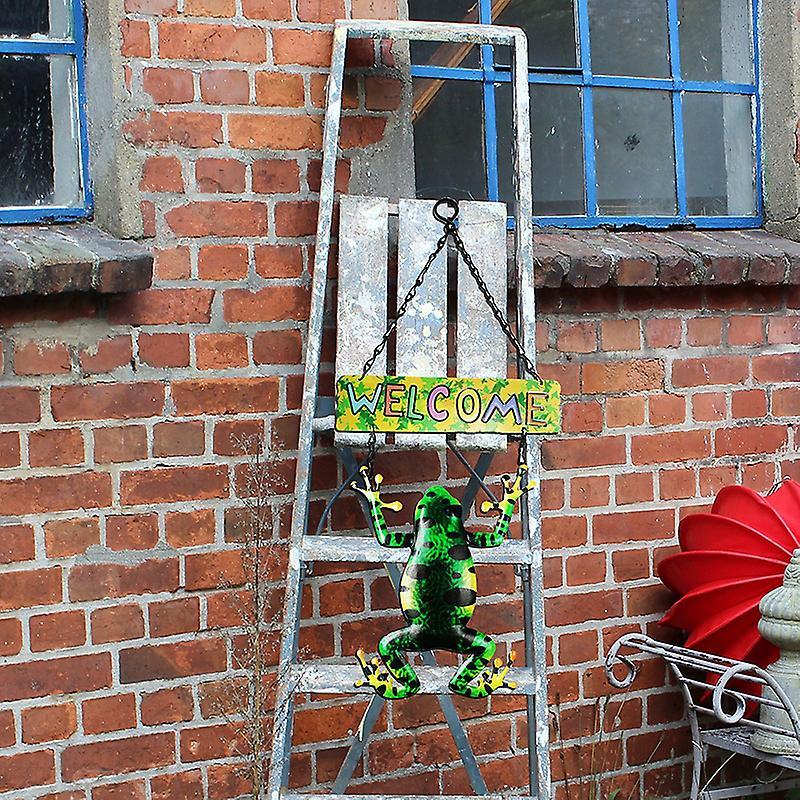 Welcome Sign Metal Front Door Decor Simulation Frog Garden Hanging Pendant Rural Colorful Spring Home Decoration