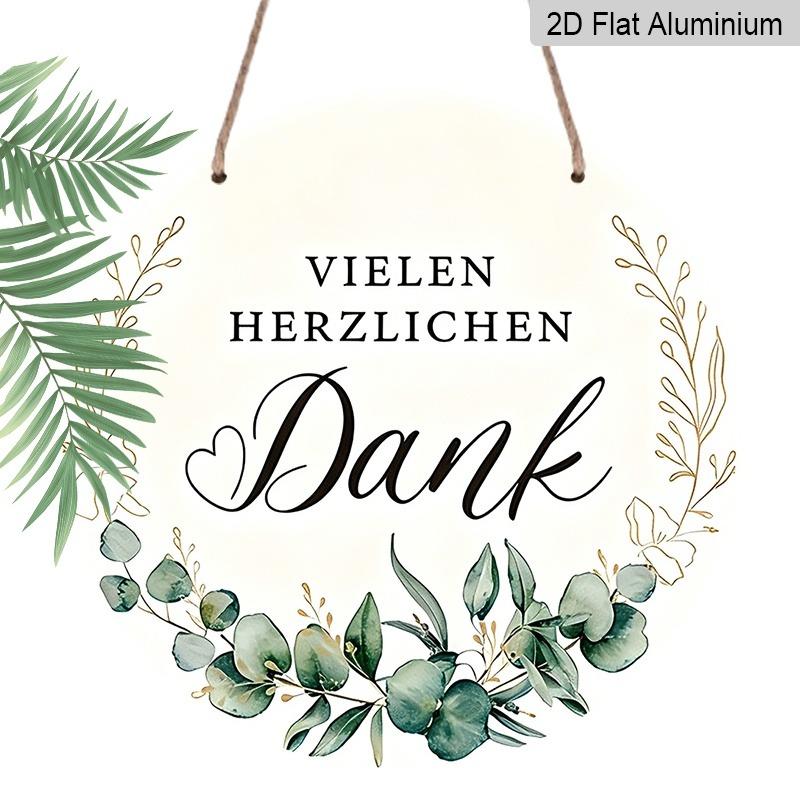 2D Flache Retro-Aluminium-Wandaufkleber in verschiedenen Größen. Deutsch-thematische Dankeschön-Dekoration mit Eukalyptusblatt-Design. Ein perfektes Zuhause-Dekor und Geschenk