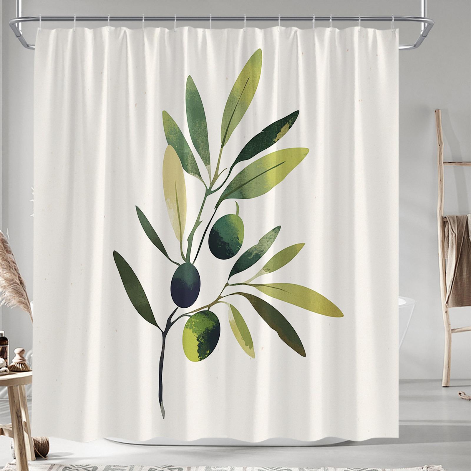 

Olive Branch Shower Curtain - 70.8x70.8 Inches, Polyester, Machine Washable, Botanical Theme, Elegant Minimalist Design W90xH180cm