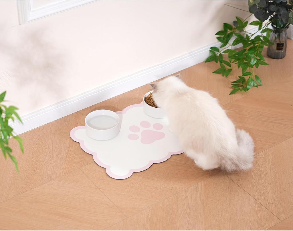 Kaseremy Pet Feeding Mat for Cats and Diatomaceous Cute Easy to Clean 40 x 60 Dogs, Earth, Non-Slip, Placemat, Absorbent, Quick-Drying, Asbestos-Free,