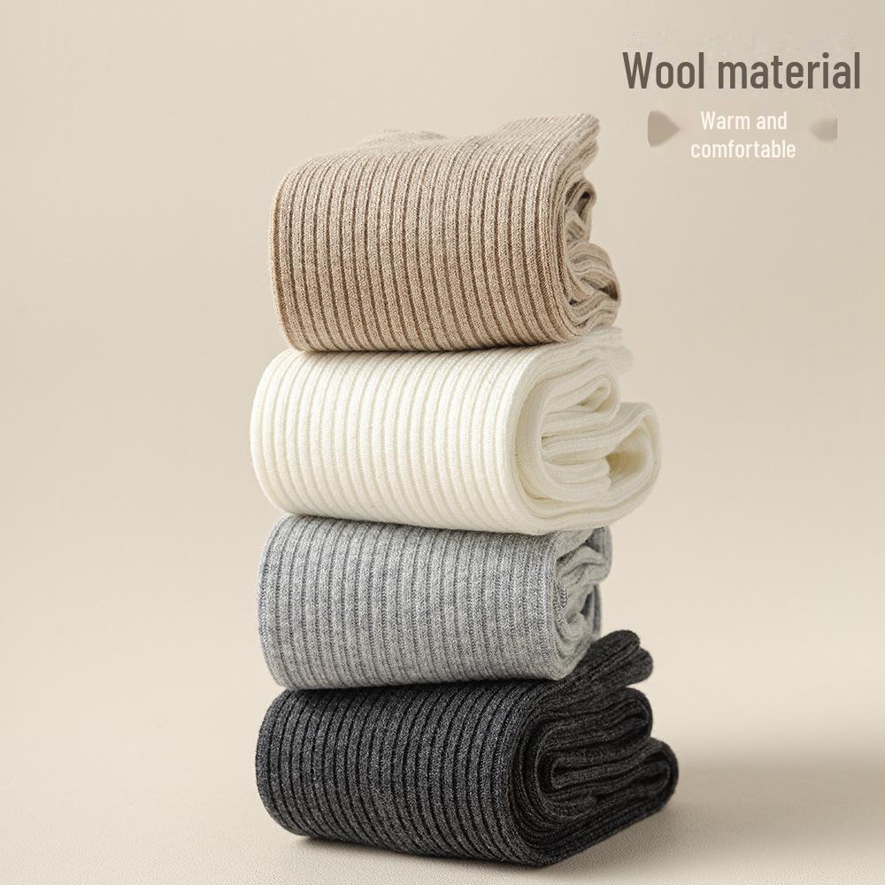 "Wool Thigh-High Socks, Double-Needle Stripes, Slim & Warm for Autumn/Winter"