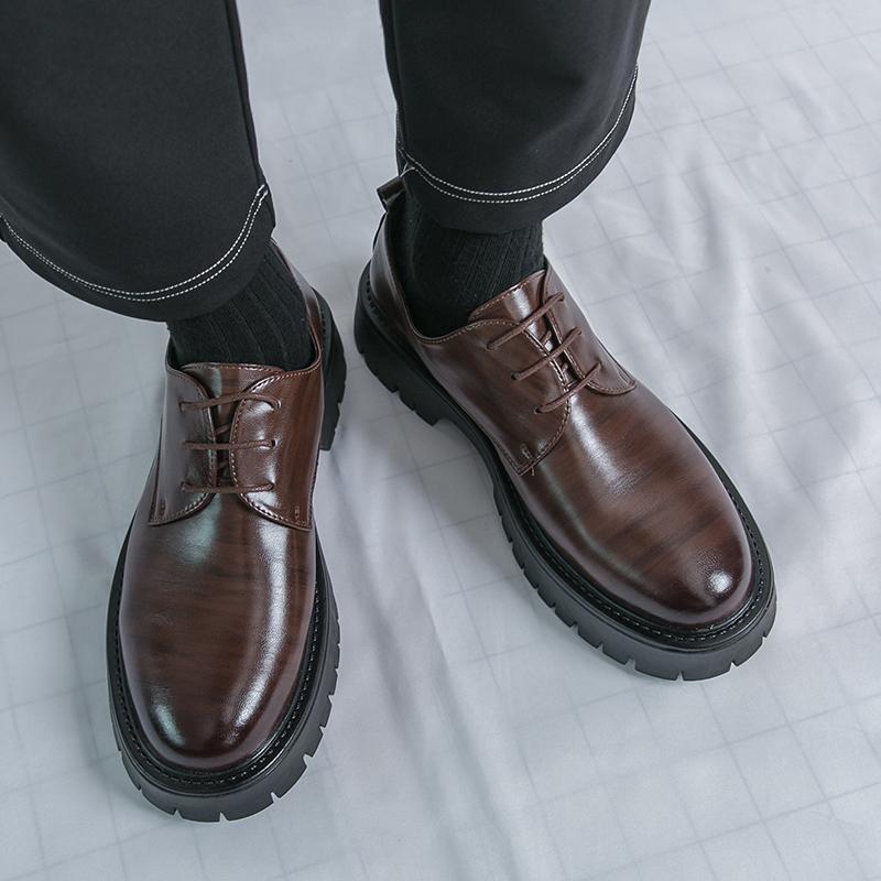 

Мужские оксфорды, туфли на толстой подошве, формальные, деловые, коричневые кожаные туфли на платформе, свадебные туфли под смокинг, больших размеров 46 коричневый