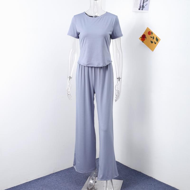 Uformelt Langbuksesett Dame O-hals Kortermet T-skjorte Elastisk Midje Buksesett Vår Sommer Ensfarget Dame Pendlerantrekk