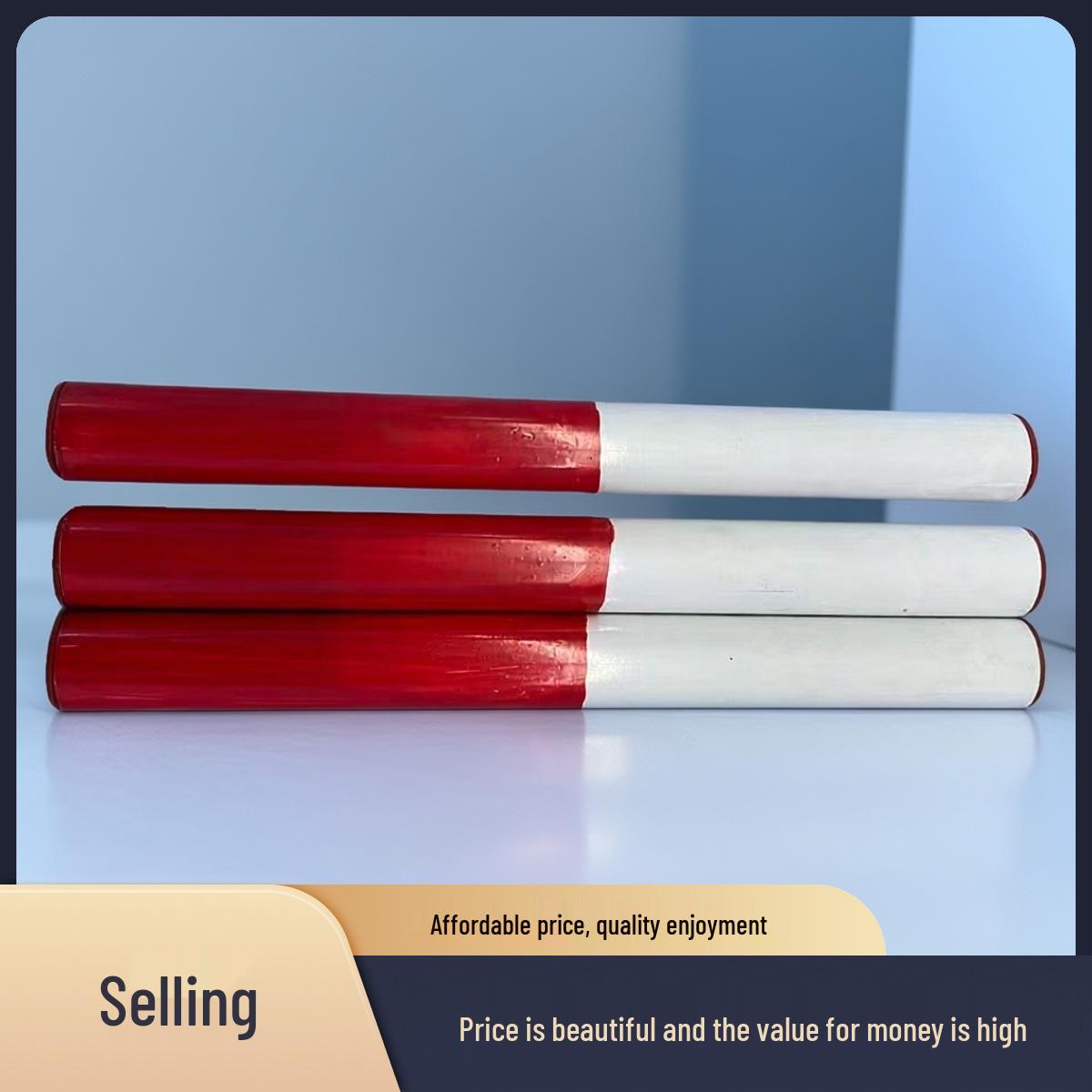 Red and White High-Strength Wooden Relay Baton for 100m Track and Field Races One Piece