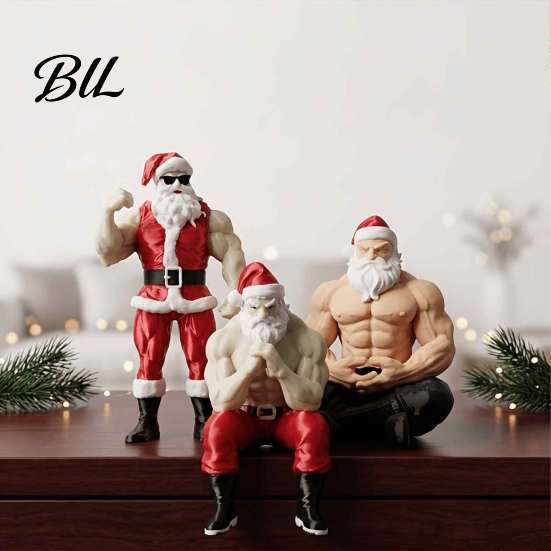 Santa Claus Muscle Figures Strong Muscles Ornament, Lines And Beard Decor, 3D Printed Funny Holiday Party Decorations Christmas Decoration,