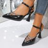 New Women's Sandals 2026 Stiletto Pointed Toe Rhinestone French Temperament Pump