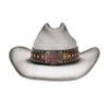 (M, White) Straw Sun Hat Breathable Western Style Cowgirl Hat Stylish Bull Head Belt Wide Brim Beach Cap