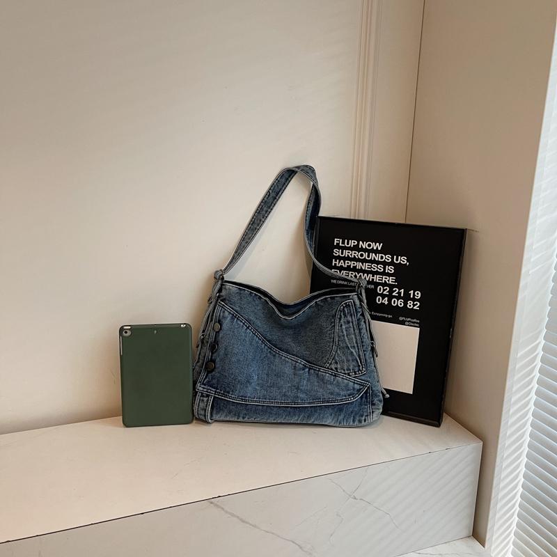 Denim Tote Bag Women's Underarm Shoulder Bag Student's Commuter Bag