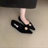 Fashion Spring New Flat Shoes Women's Pointed Head Shallow Mouth Suede Metal Buckle Soft Sole Anti-slip Wear-resistant Single Shoes