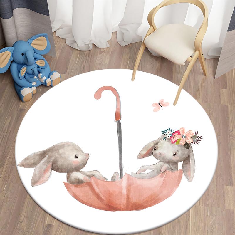 Cartoon Rabbit Print Pattern Circular Carpet Home Living Room Sofa Bedroom Bathroom Children's Room Floor Decoration Carpet