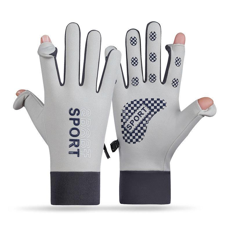 Couple thermal gloves windproof and water-proof elastic autumn and winter velvet women's open fingers for outdoor riding
