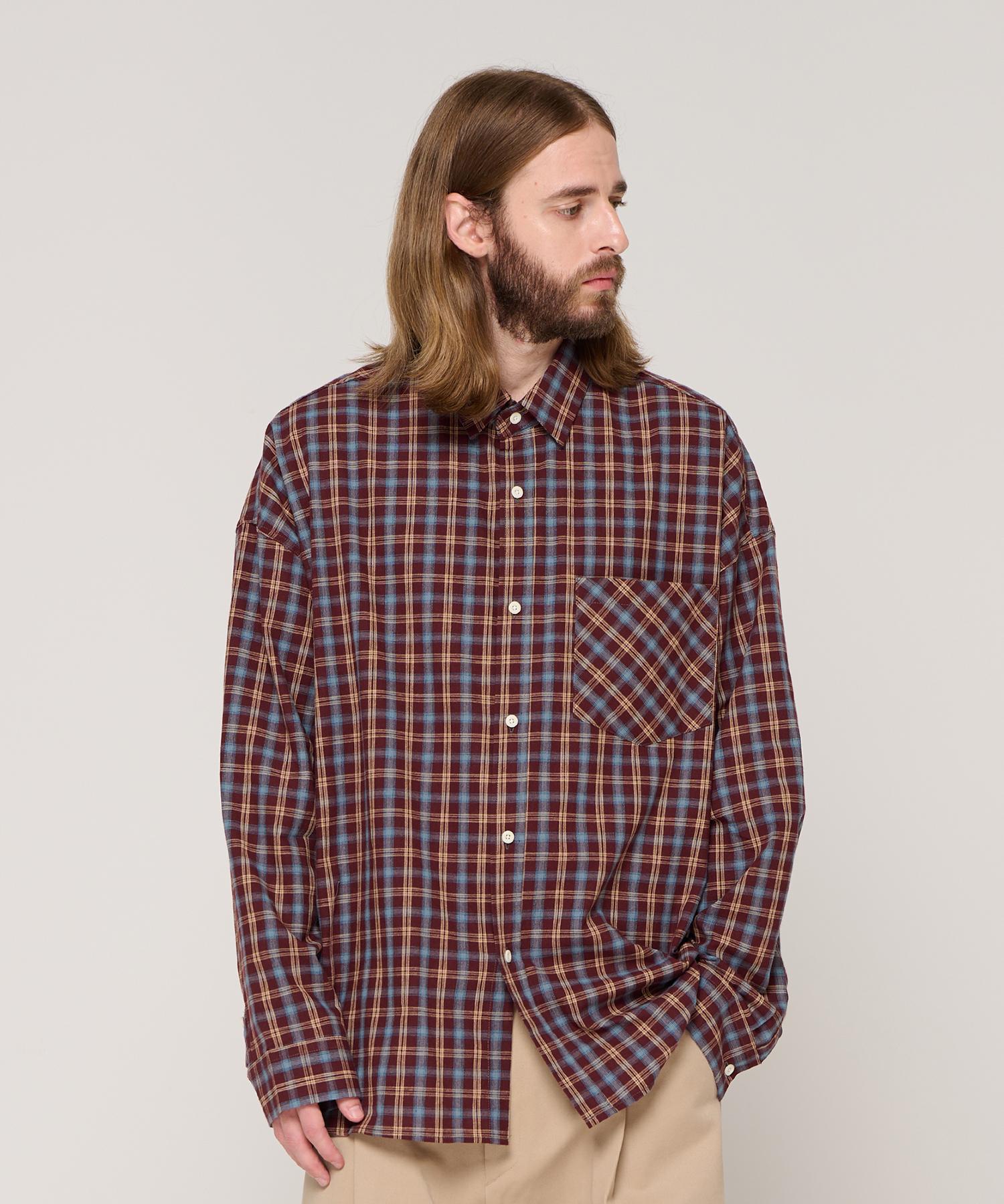 Cargo Bros Plaid Over Check Shirt (Wine) Free