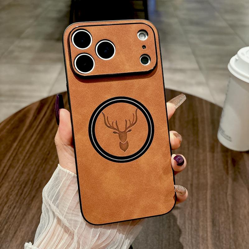 Leather Dear Head Case For For Iphone 17 16 15 14 13 12 11 Pro Max ProMax 17Pro For Iphone17 16Pro Wireless Charge Covers