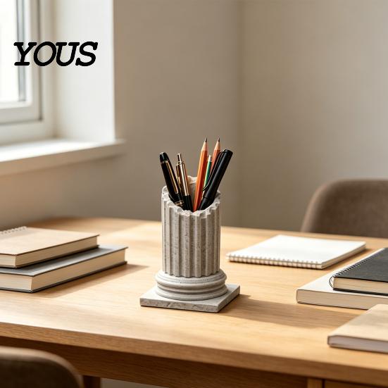 Desktop Storage Cup Vintage Roman Pillar Pen Holder, 3D Printed Column Stationery Holder Container, Decorative Pencil Organizer Box for