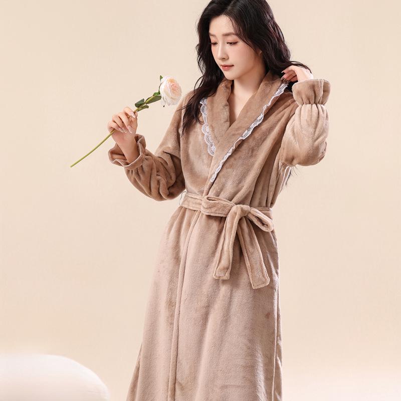 Damen Flanell Bademantel in Übergröße - Warm, Sexy, Mittellang, Homewear für Herbst & Winter