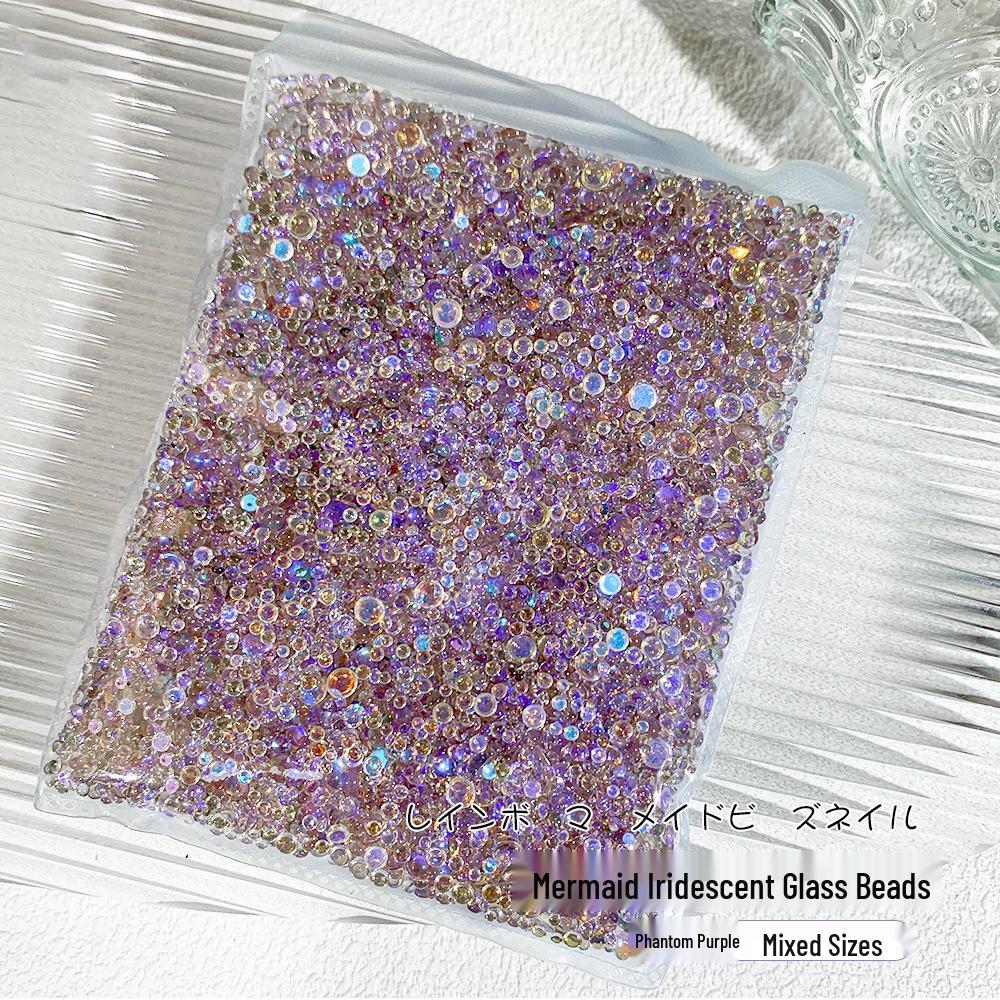 Iridescent Mermaid Nail Art Beads: Half-Round Glass Rhinestones and Mixed Accessories