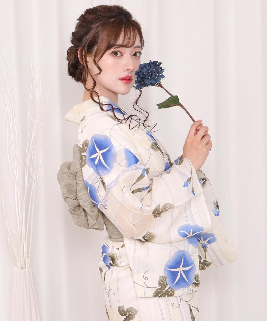 Yukata Change Set Heiko E Cool Summer One Size Fits [KYOETSU] Set, Weave, Unbleached, 2-piece (Yukata, Obi) Women's (9. Shirt, Most)