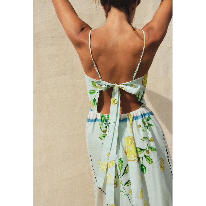 Summer New Product Women's Clothes Laminated Decoration Heart-Shaped Collar Lemon Printing Cotton Poplin Dress 3454347