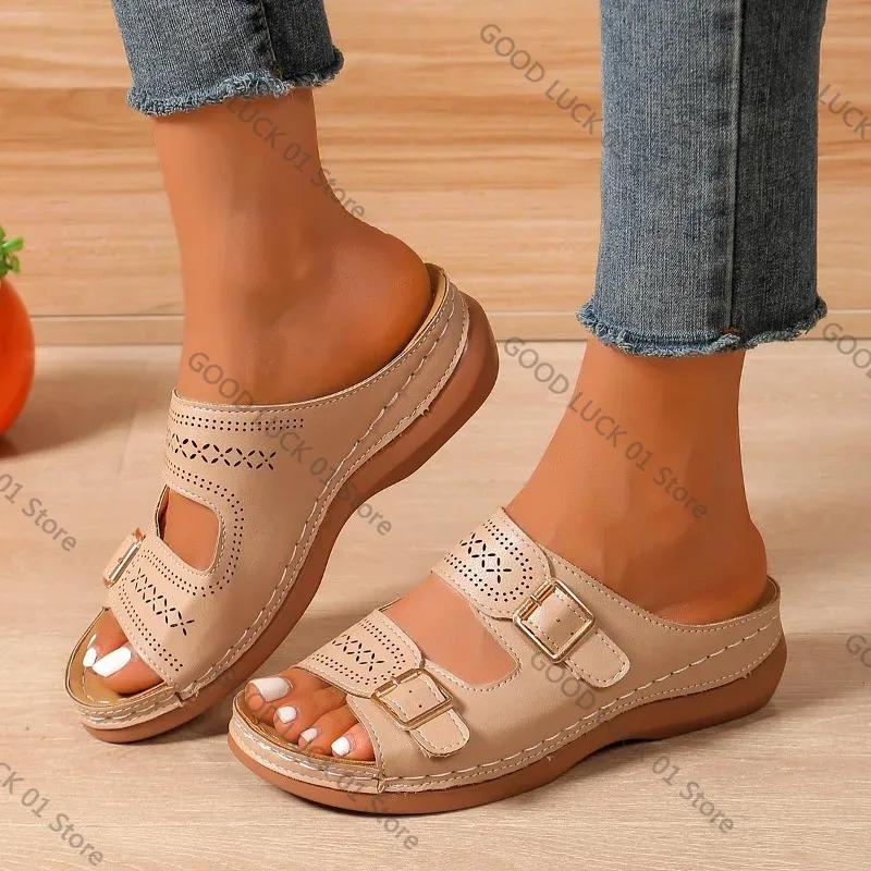 Fashion 2025 Summer Fashion Women Wedge Slippers Premium Orthopedic Open Toe Shoes for Women Anti-slip Platform Retro Slippers Female