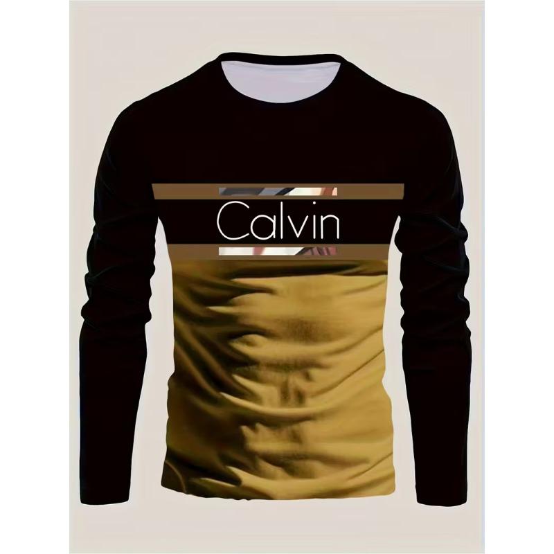 Spring and Autumn Round Neck 3D Printed Top Fashionable Casual Minimalist Long Sleeved Men's T-shirts