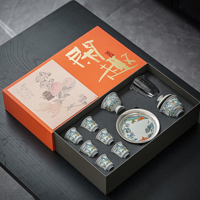 Gilt Silver Kung Fu Tea Set Ceramic Household Gaiwan Tea Cup Complete Tea Set Office Tea Brewer High-end Gift