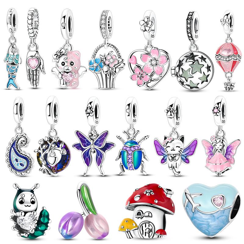 New Copper Charms Pendants Butterfly Beetle Bear Fish Dangle Fit Women Original Bracelet Diy Jewelry Gifts