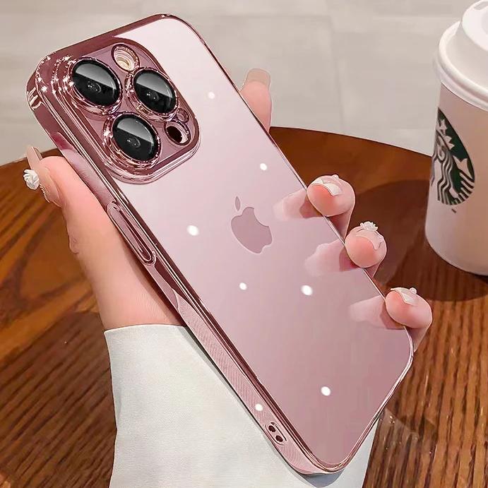NYHET Luxury Plating Clear Phone Case For iPhone 15 14 13 11 12 Pro Max X XS Max XR 7 8 Plus Full Lens Protector Silikondeksel