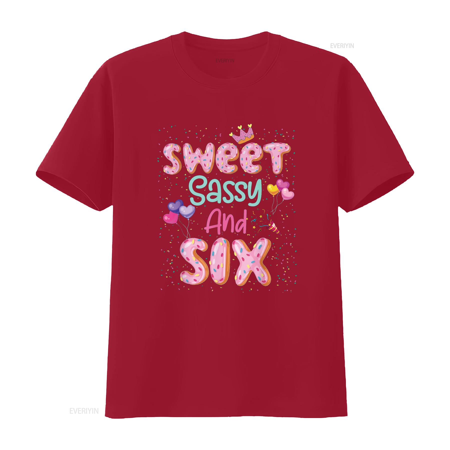 Sweet Sassy And Six Birthday T Shirt For Girls 6 Year Old vintage Washed designer clothes homme Versatile Slightly Comfortable S