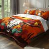 3pcs Wild West Sunset Cactus Cow Skull Bedding Duvet Cover Set Wild West Themed Bed Quilt Set Western Style Bedroom Decor