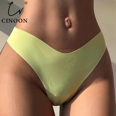 Women Sexy Seamless Thongs Fashion Low-Rise Ice Silk Ultra-thin G-String Solid Color Soft Comfort Briefs