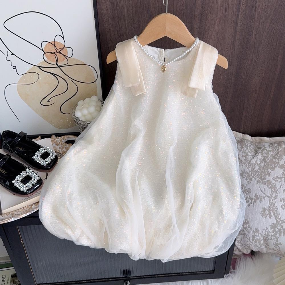 Summer Girls Purple Sequin Tulle Sleeveless Princess Dress Kids Fairy Party Gown For Children 100cm белый