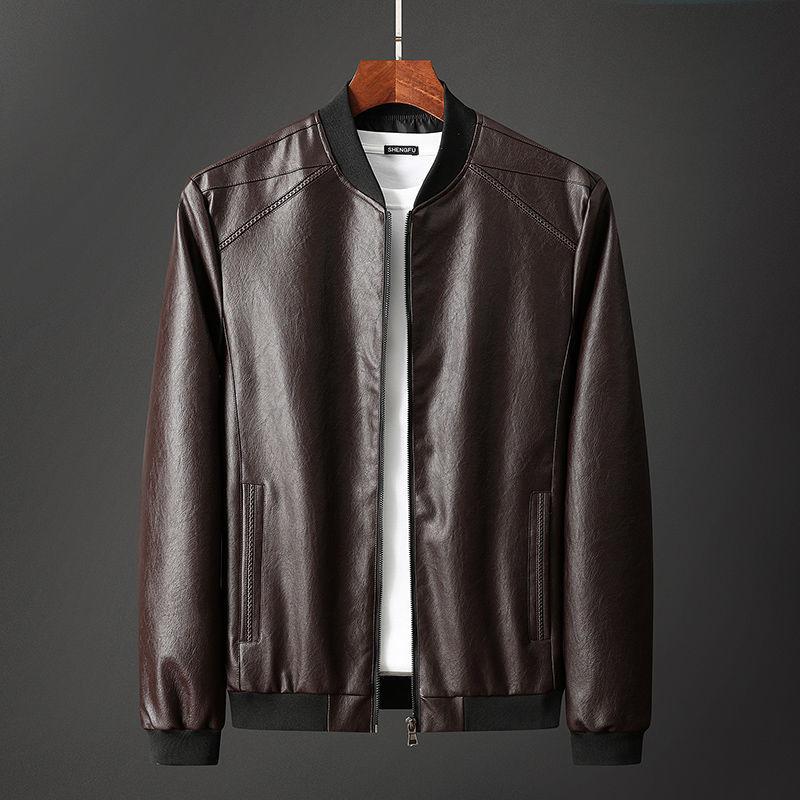 Frühling, Herbst und Winter Lederjacke Herrenjacke Fettete Große Fleece Verdickte Lederjacke