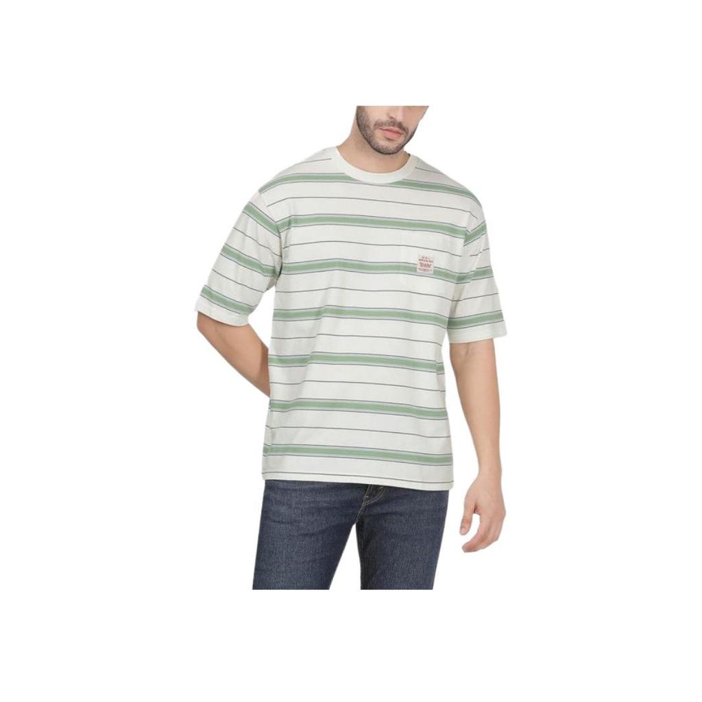 Levis Striped Crew Neck Short Sleeve T-Shirt Men Tops White Green A5850-0008