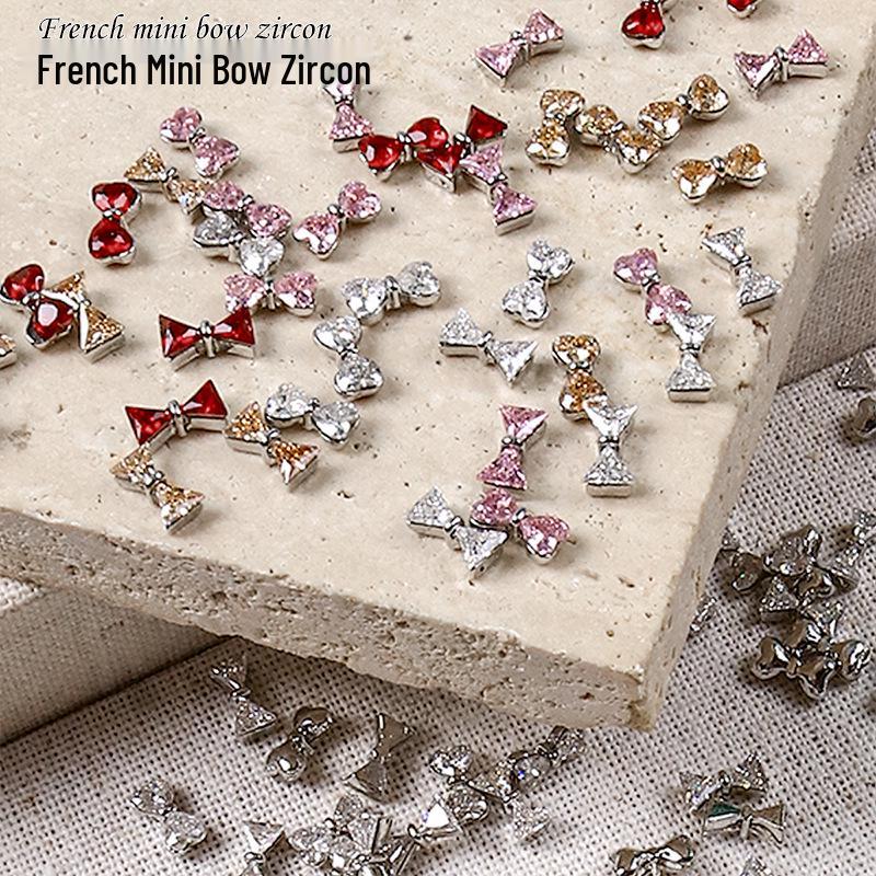

Luxurious Mini Zircon Bow Nail Art Jewelry – Exquisite French Design