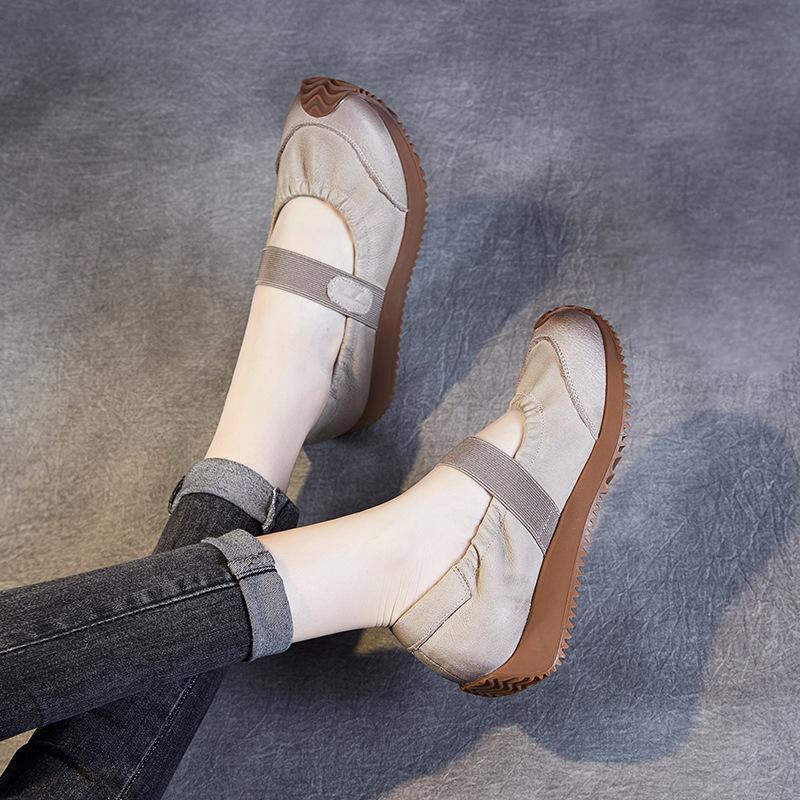 Fashion Literary Style Shallow Slip On Loafers Women Genuine Leather Casual Flat Shoes Spring Summer Low Heel Retro Lazy Shoes