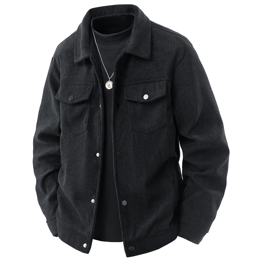 Autumn Winter Jacket Retro Corduroy Jacket for Men with A Lapel Loose Coat