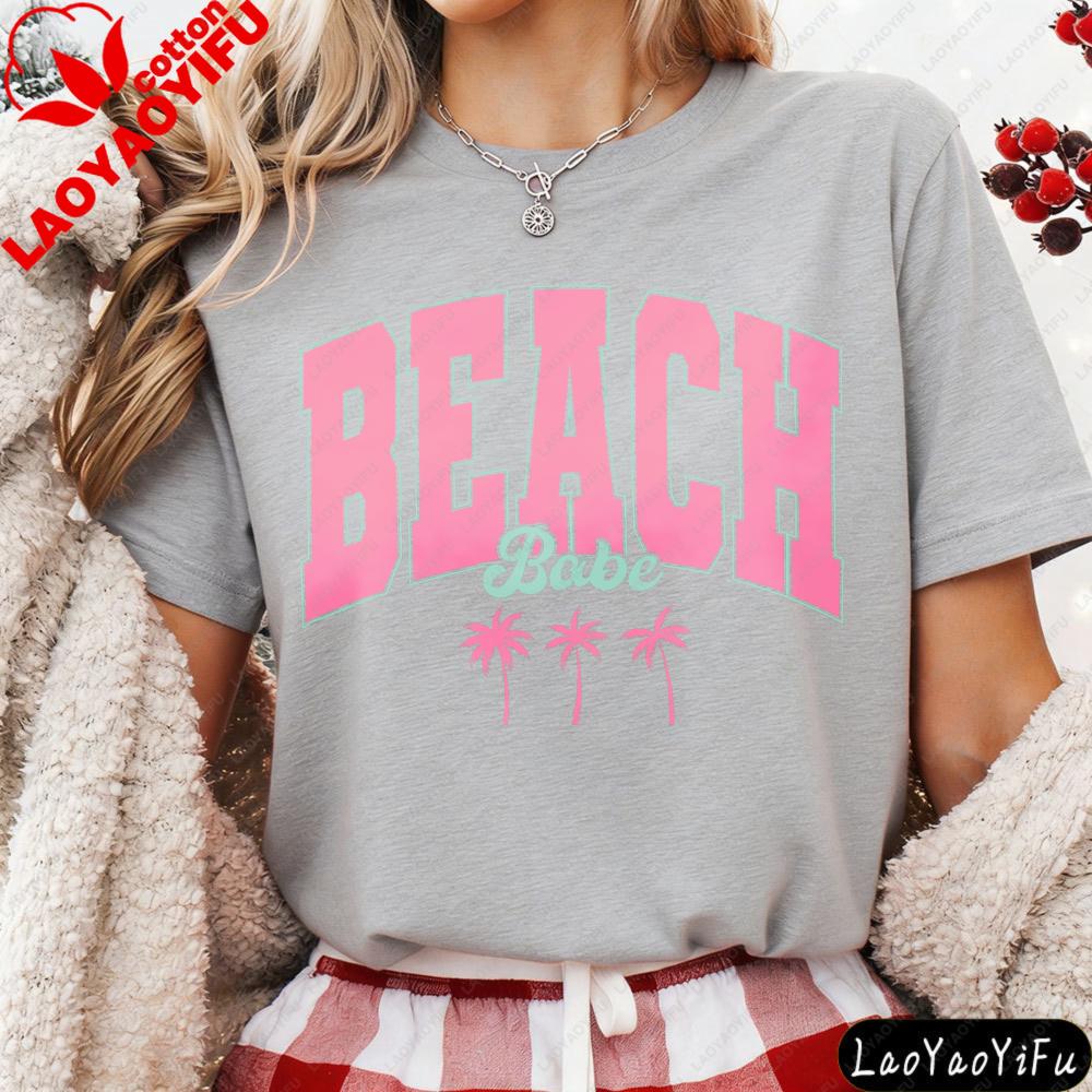Beach Babe Palm Tree Women TShirt Cotton Summer Vacation Clothes Short Sleeve Casual Fashion Top for Vacation Gift Women Clothes