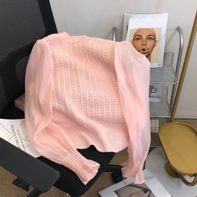 Strickjacke Pullover Weiblichen Frühling 2023 Solide V-ausschnitt Französisch Stil Temperament Splice Strickwaren Frauen Kurze Süße Pullover Strickjacke Top