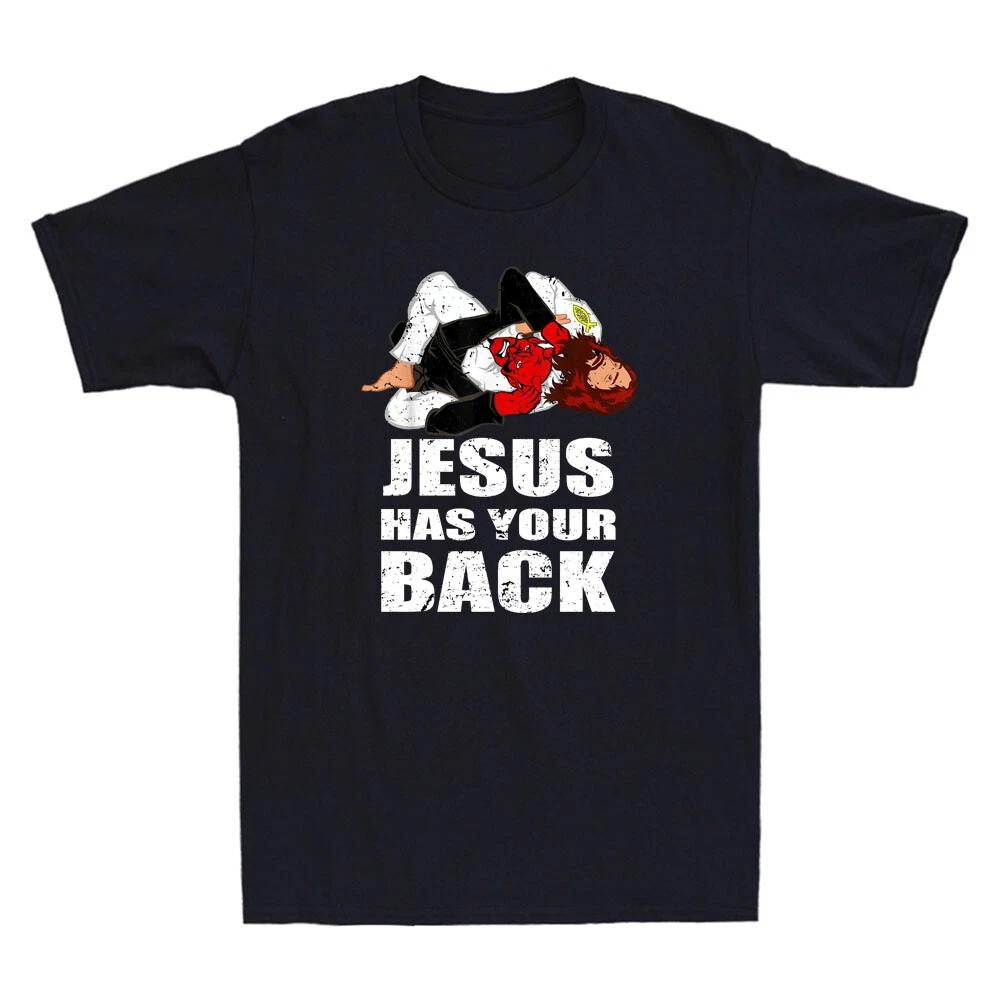 Brazilian Jiu Jitsu Funny Christian Jesus Has Your Back Vintage Men s T Shirt XS