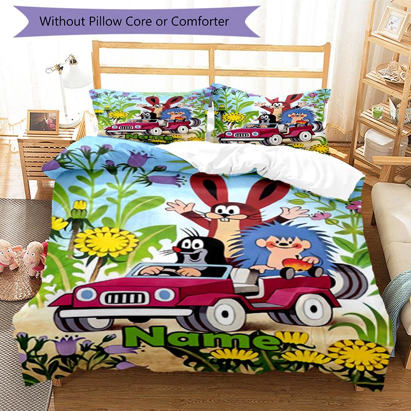 3pcs Custom Name Krtek Bedding Set Duvet Cover Closure Includes 1 Duvet Cover & 2 Pillowcases, Soft and Comfortable for All Seasons.
