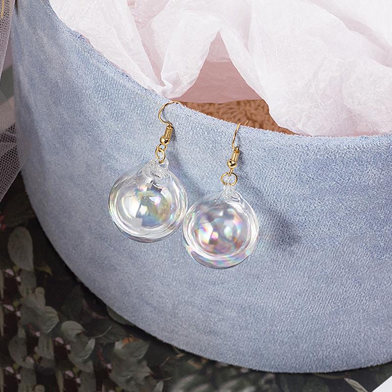 Błyszczące Kolczyki Wiszące z Przezroczystymi Zawieszkami AB Szklana Kula Bąbelkowa z Wodą w Środku Wiszące Kolczyki Ozdoba Biżuteryjna Dla Kobiet