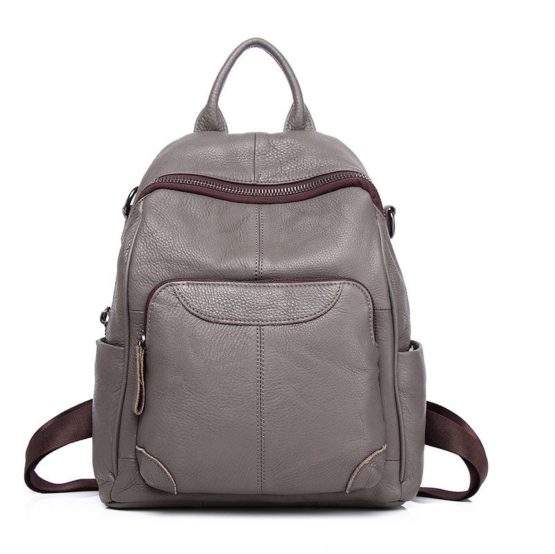 

Женский рюкзак из натуральной кожи в стиле ретро 2025 - Модный школьный рюкзак из коровьей кожи для дам темно-серого