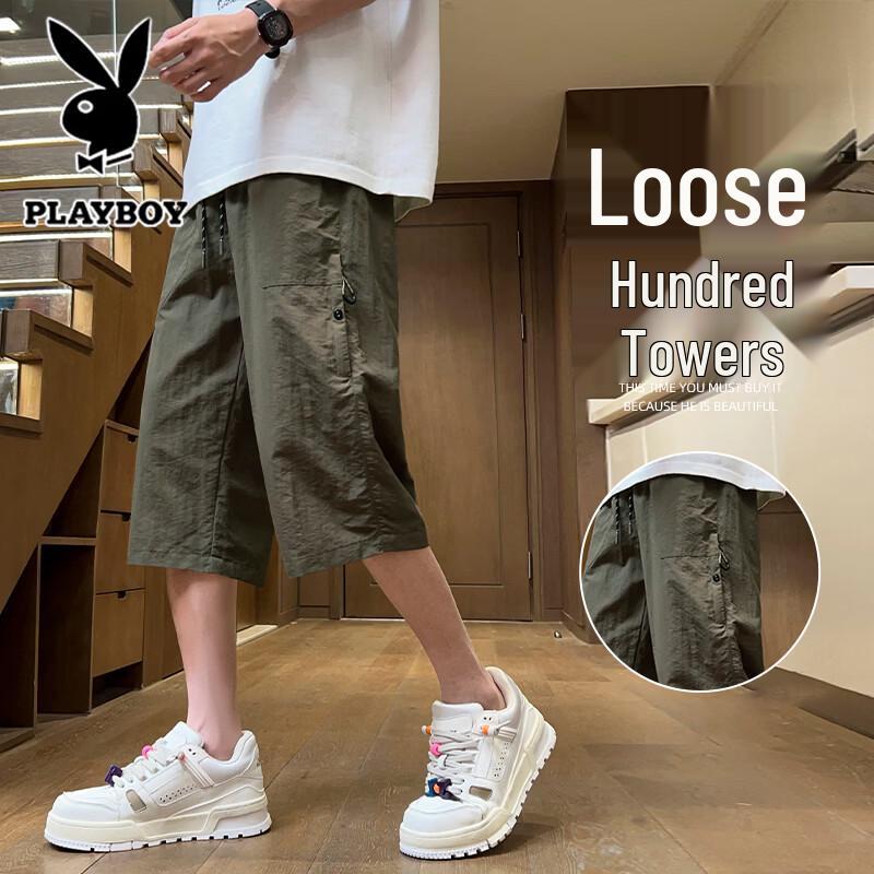 PLAYBOY Men s Summer Loose Straight Cropped Cargo Pants 2XL